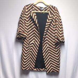 Anthropologie Eva Franco Chevron Car Coat Black Tan Brown Open Front